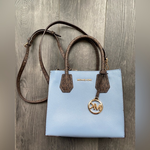 MICHAEL KORS MERCER MEDIUM MESSENGER CROSSBODY BAG CHAMBRAY & BROWN SIGNATURE - Picture 15 of 15